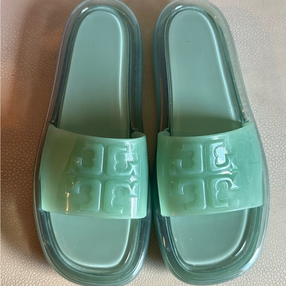 New Tory Burch Sea Wind Green Bubble Jelly Slide Sandals size 10